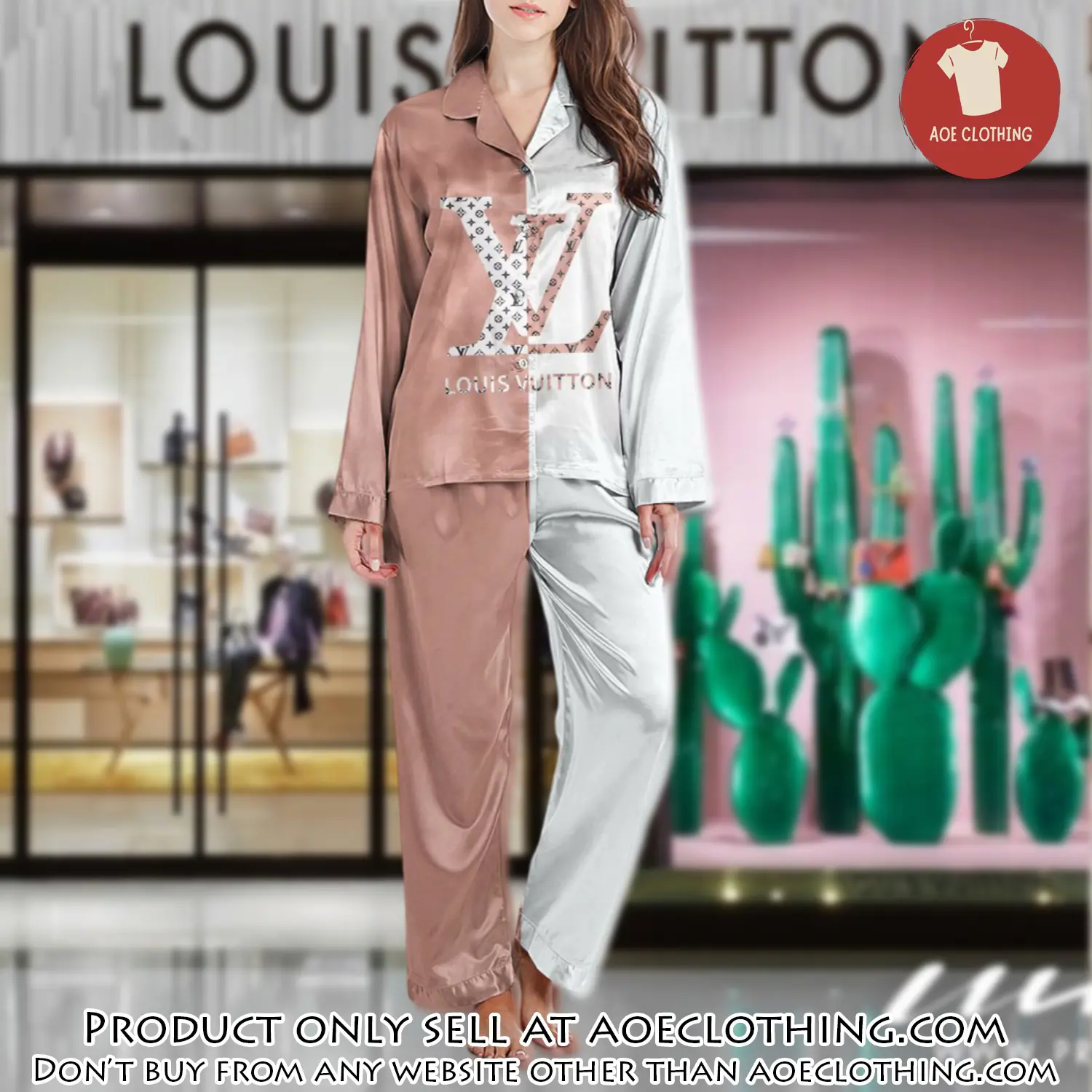 Lv monogram long satin pajama set pjs1024 aoe2558735